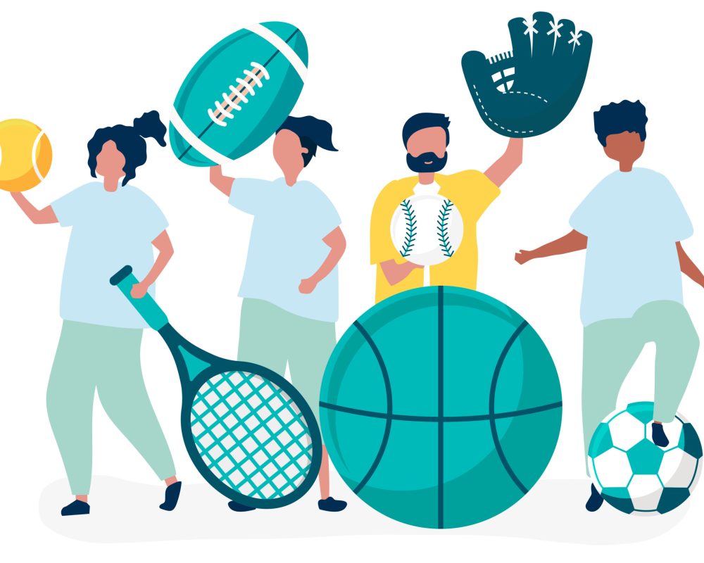 Athletes carrying different sport icons